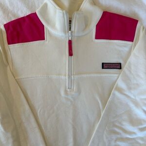 Vineyard Vines White Quarter-Zip Pullover with Pink Accents